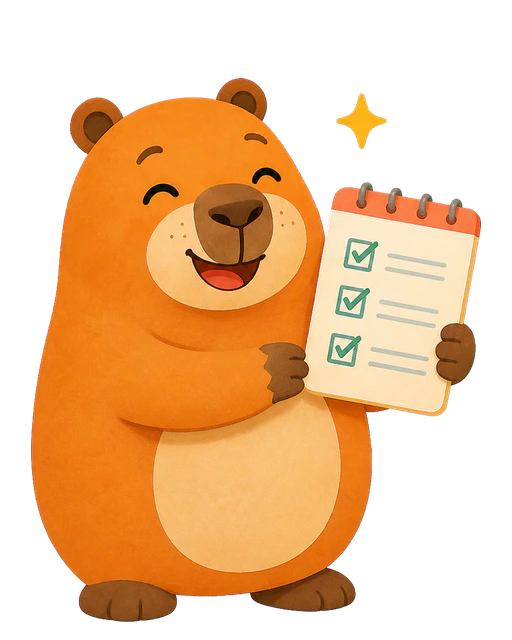 Kapy proudly holding a completed checklist